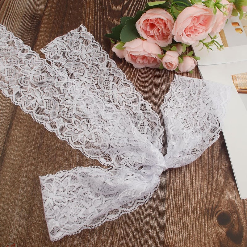 Notoke White Lace Ribbon, 3.14Inch Wide Sewing Lace Trim, 5 Yard Elastic Stretchy Lace's Fabric Perfect for Crafting,Sewing Making,Gift Wrapping and Bridal Wedding Decorations - Image 4
